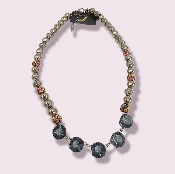 Avenue Jewelry - Avenue Metallic pearls‎ iridescent balls Smokey gray rhinestone necklace